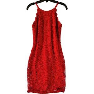 New I.N. San Francisco Juniors Size 7 Red Lace Lined Sleeveless Halter Dress